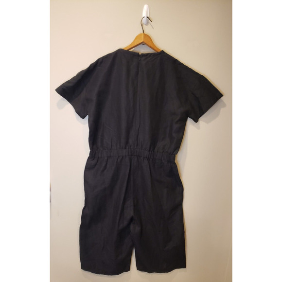 NWT Eileen Fisher Womens Linen Blend Slub Jumpsuit Black Wide Leg Cropped Large - Picture 2 of 13